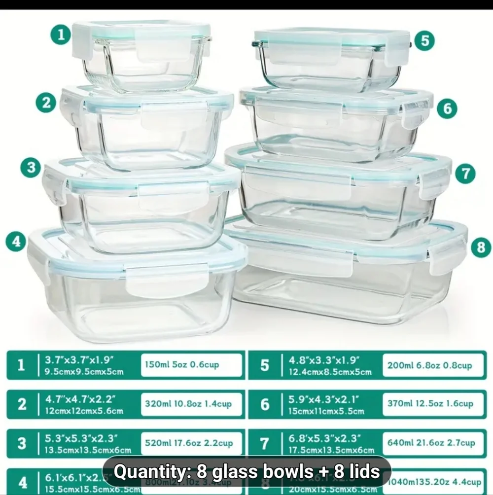 Aqua-Lidded Glass Food Storage Container Set - Picture 5 of 6